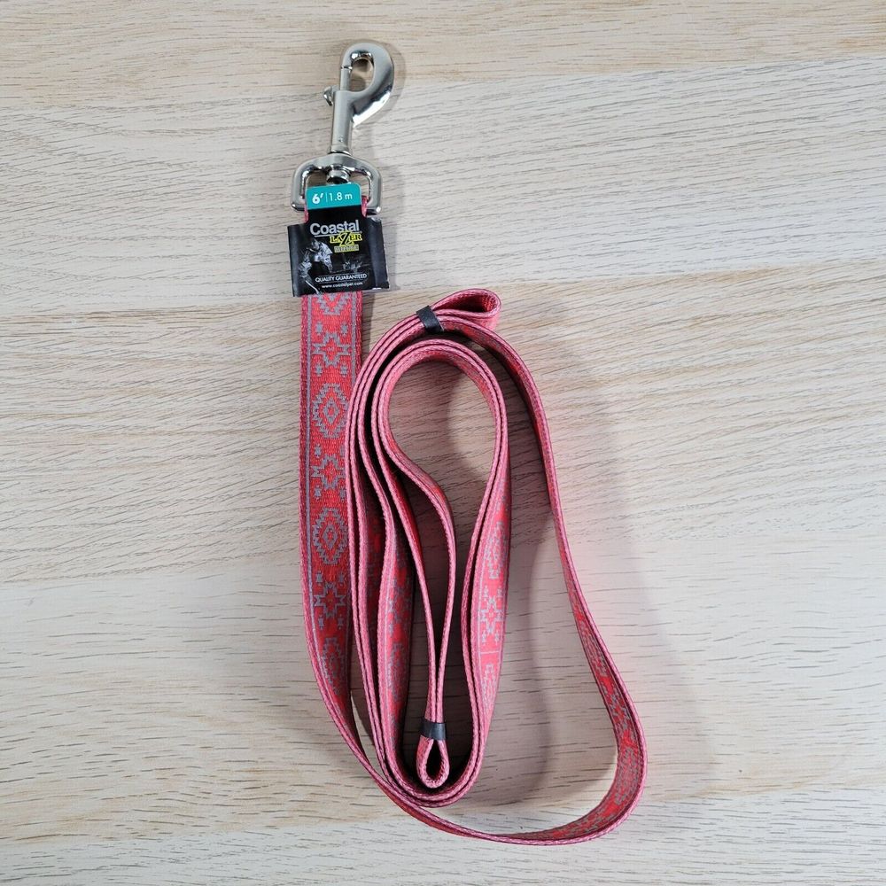 Coastal Lazer Brite 6' Reflective Dog Leash Red Dimond Southwest Aztec NEW